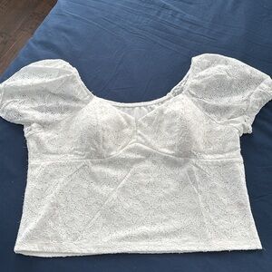 White lace midriff top